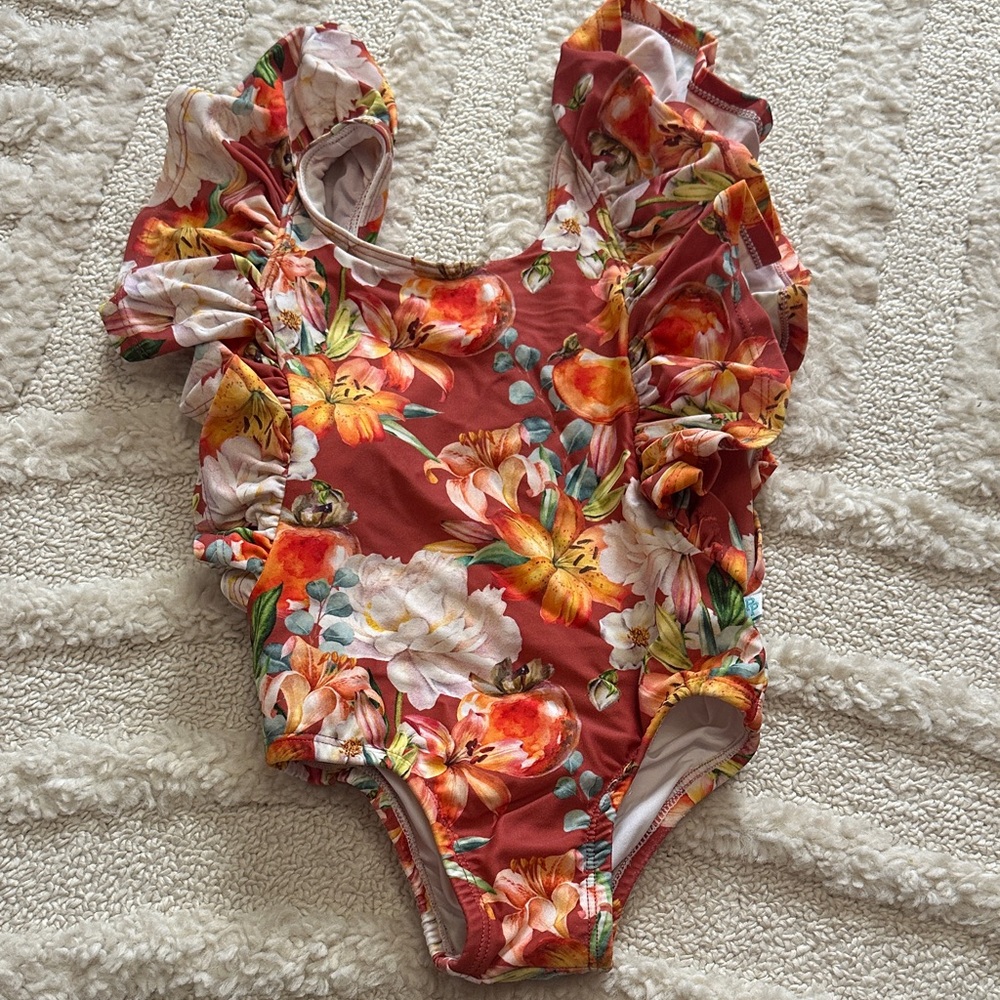 Posh Peanut Floral Ruffle Kids Swimsuit